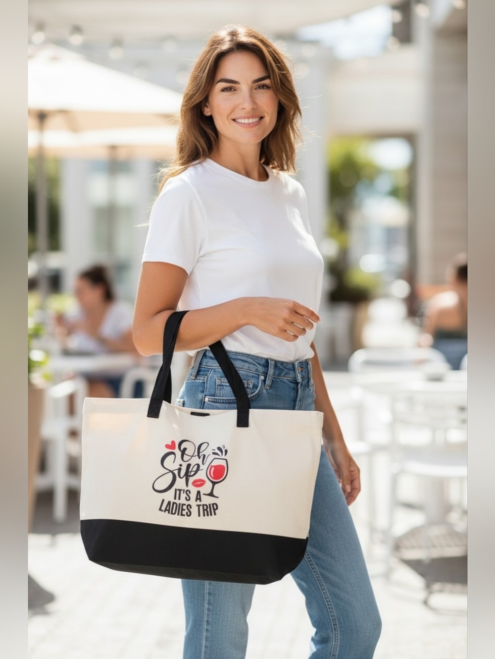 Canvas Reusable Tote Bag, " Oh Sip It's A Ladies Trip " New Without Tags - Picture 5 of 5